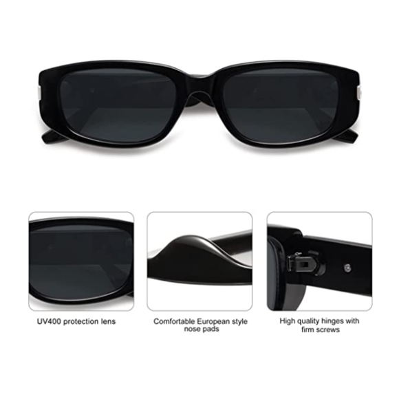 Black Classics Rectangle Sunglasses Womens Mens Retro Vintage Narrow Frame - Picture 3 of 4